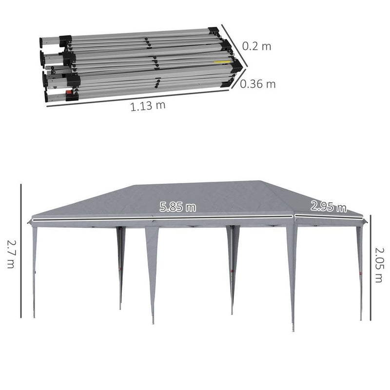 Outsunny 3 x 6 m Pop Up Gazebo, Foldable Canopy Tent, Height Adjustable Wedding Awning Canopy w/Carrying Bag, Grey