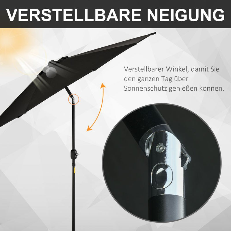 Premium Outsunny 2.7M Patio Umbrella - Sun Shade Garden Parasol - Aluminium - Black