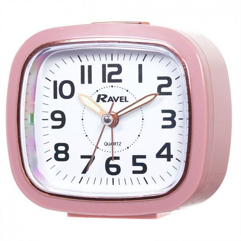 Ravel Rose Gold Quartz Pink Alarm Clock - Coloured Plastic Case, Easy Read Dial, Silent Sweep, Beep Alarm