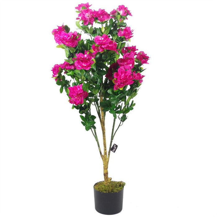 Premium 100cm Artificial Azalea Pink Flowers - Silver Metal Planter