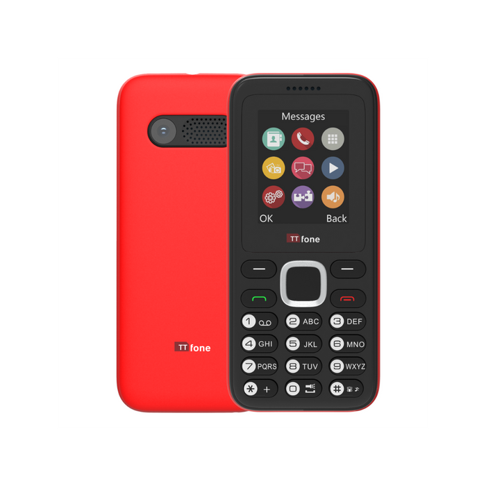 TTfone TT150 Red Dual SIM - High Quality Cheap Mobile Phone with Mains Charger, Giff Gaff Pay As You Go