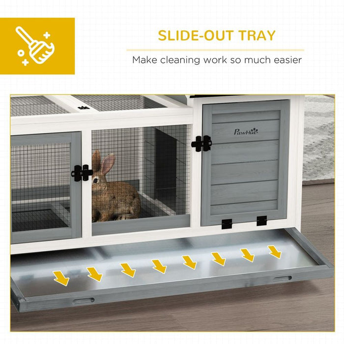 PawHut Wooden Rabbit Hutch, Small Animal  House w/ Wheels, Removable Tray - Grey