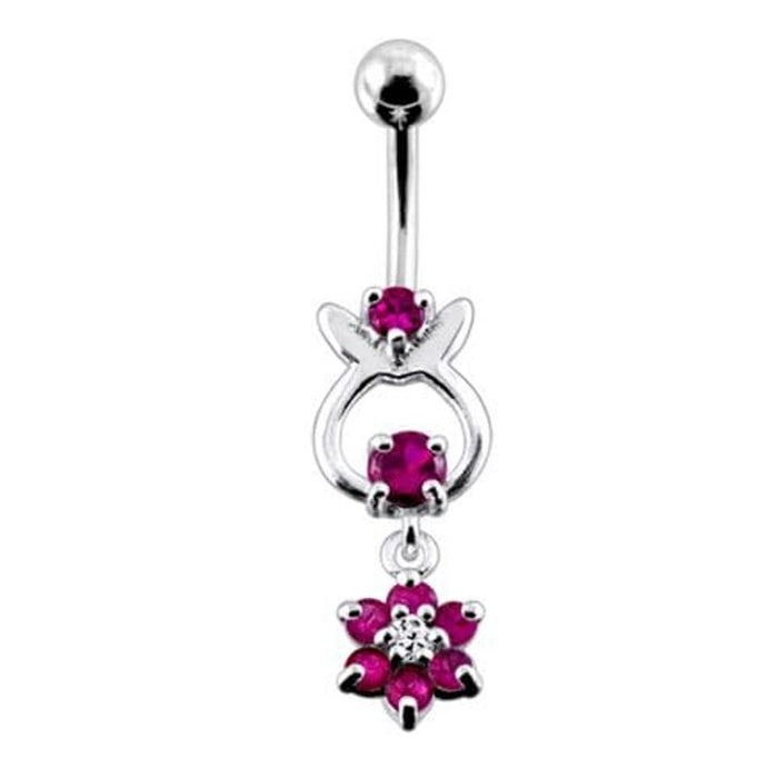 Bunny Jeweled Hanging Flower Dangling Belly Ring