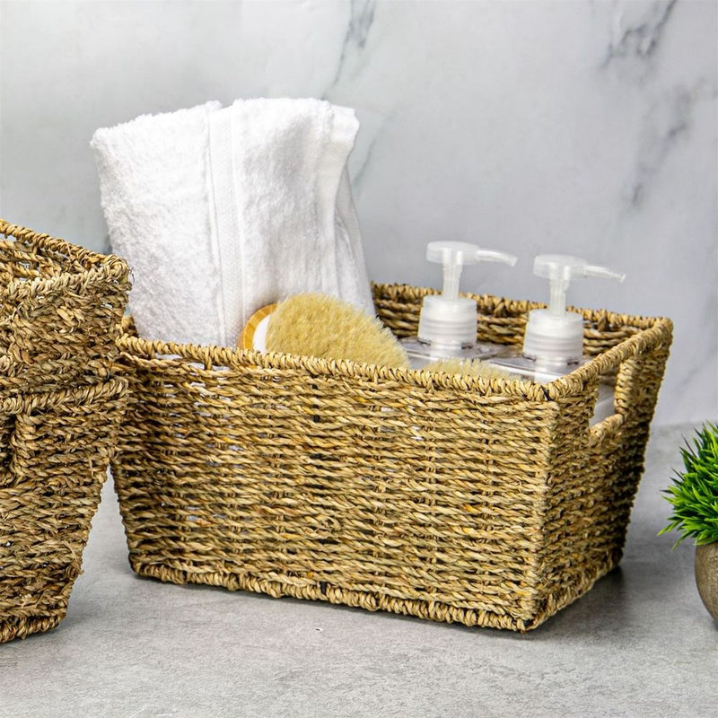 Premium Seagrass Storage Baskets - Set of 3 | High-Quality Home Organizer