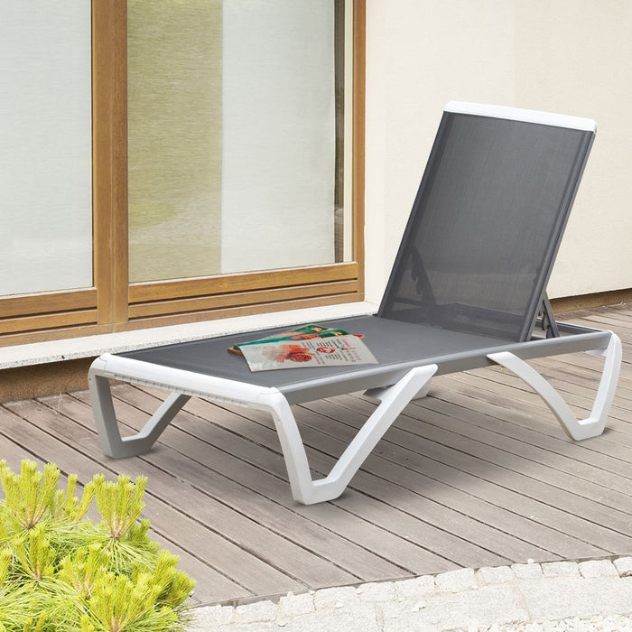 Premium Outdoor Chaise Lounge Chair, Adjustable, Breathable, Light Grey