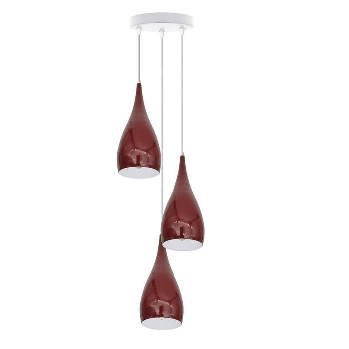 3 Head Modern Industrial Metal E27 Burgundy Teardrop Pendant Light Hanging Light Fixture