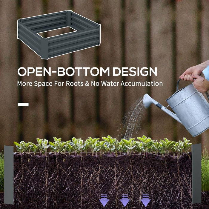 Outsunny Set of 2 Raised Garden Bed Galvanised Planter Box Easy Setup Dark Grey