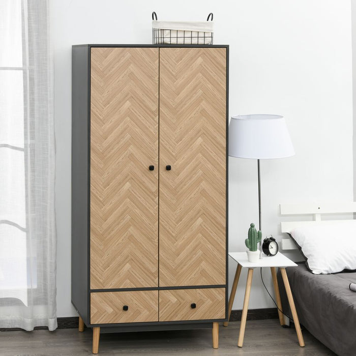 Wardrobe Cabinet: Wood Grain, 90x50x190cm, Grey/Oak