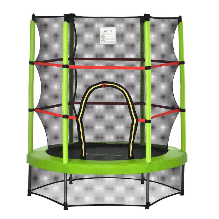 HOMCOM 4.6FT/55 Inch Kids Trampoline Indoor Round Bouncer Rebounder w/Enclosure Net, Steel Frame, for Ages 3-6 Years - Green