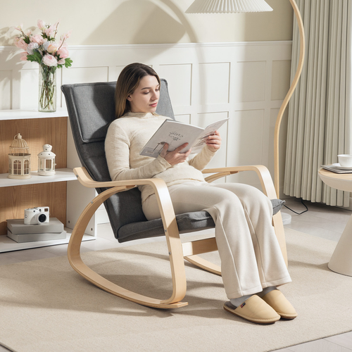 HOMCOM Comfortable Relax Rocking Chair with High Back, Grey