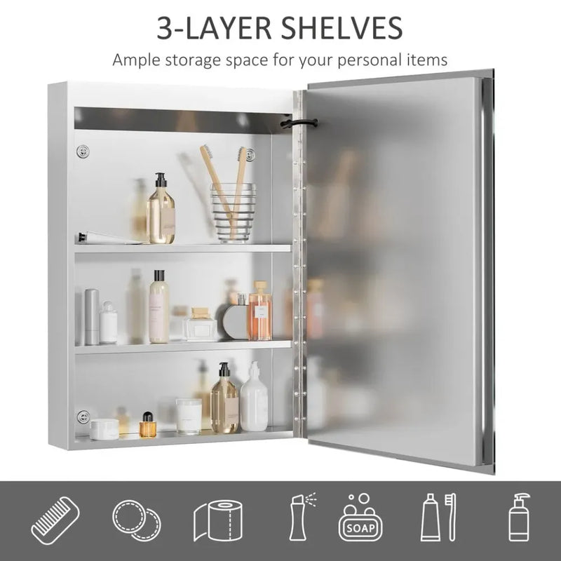 Bathroom LED Lighted Mirror Cabinet Wall-mount with Storage Shelves Touch Switch