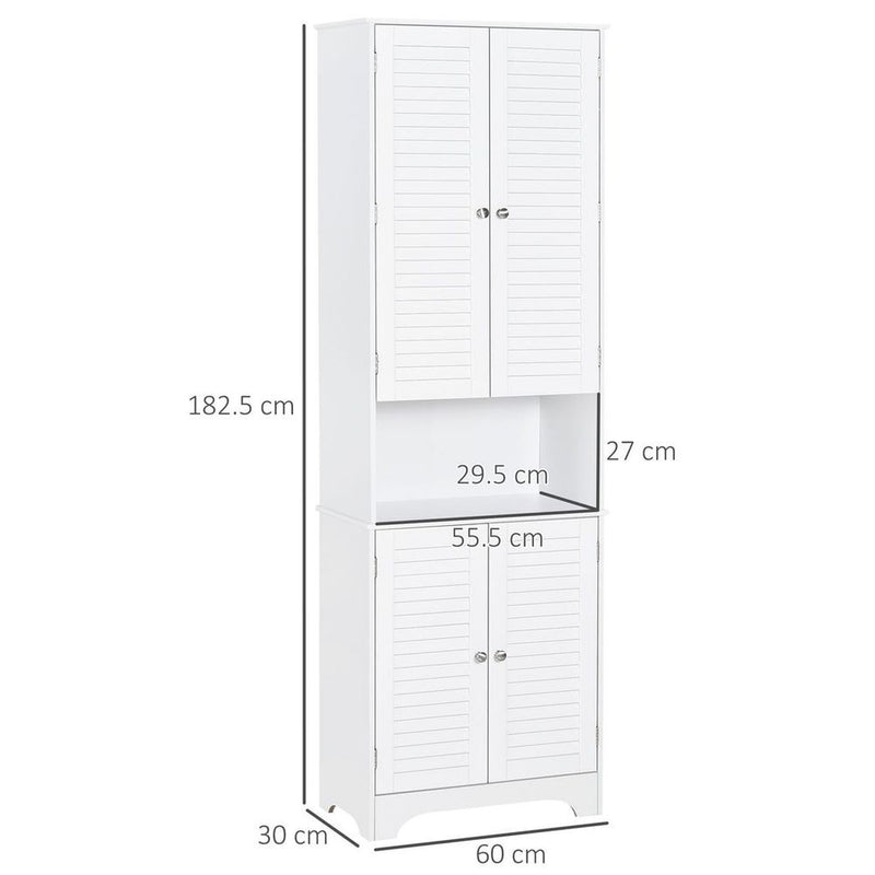 183x60cm Tall Freestanding Bathroom Cabinet Retro Shutters 3 Compartments White