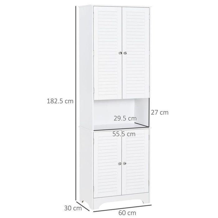 183x60cm Tall Freestanding Bathroom Cabinet Retro Shutters 3 Compartments White