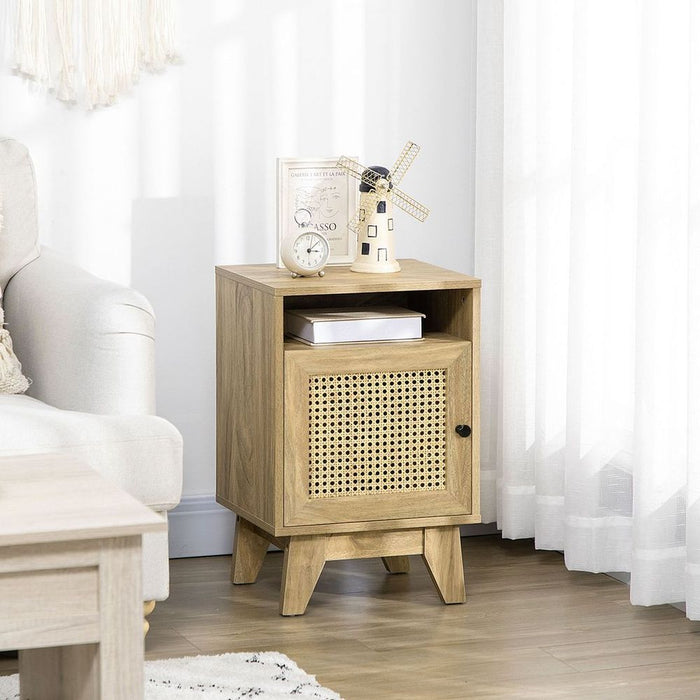 Stylish Nightstand with Rattan Element, Drawer, and Shelf - Durable and Versatile Bedside Table