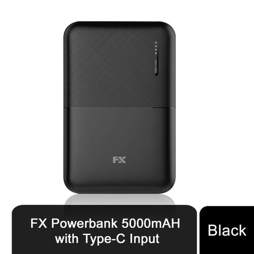 FX Power Bank 5000 mAh with Type C Input, Compitable with smartphones - Black