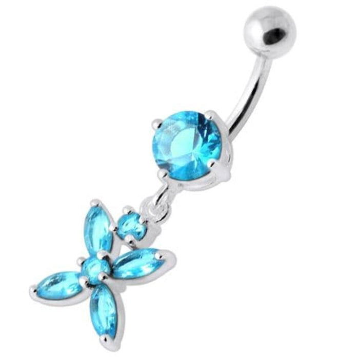 Jeweled Flower Dangling Navel belly bar