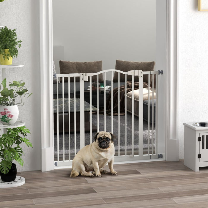 Premium Metal Pet Gate - Adjustable, Auto-Close, White - PawHut