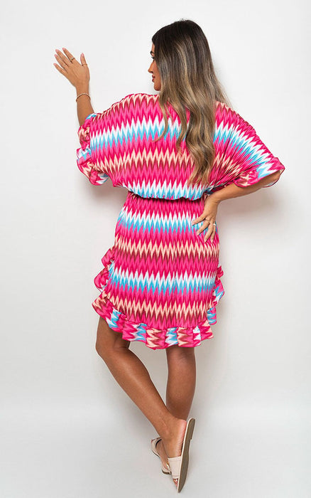 Bold Zigzag Print Button Up Dress