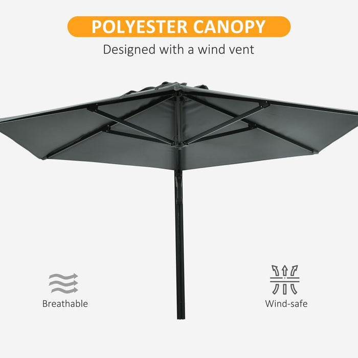 Outsunny Wall-Mounted Parasol Patio Umbrella with Hand to Push System Grey