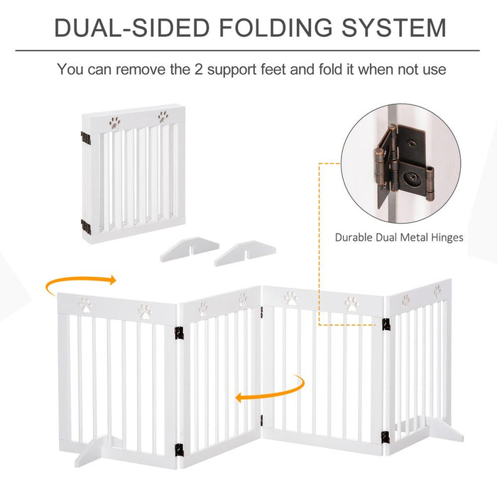 Premium Foldable Pet Gate - 4 Panel Wood Dog Barrier w/ Support Feet - Keep Your Pet Safe and Secure