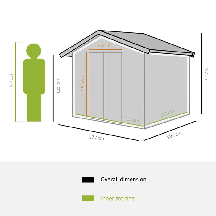 Durable 9x6FT Grey Steel Outdoor Garden Shed with Ventilation - Secure Storage Solution