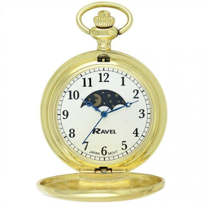 Ravel Polished Sun-Moon Gold Pocket Watch - Best Quality, Ideal for Engraving - R1001.15