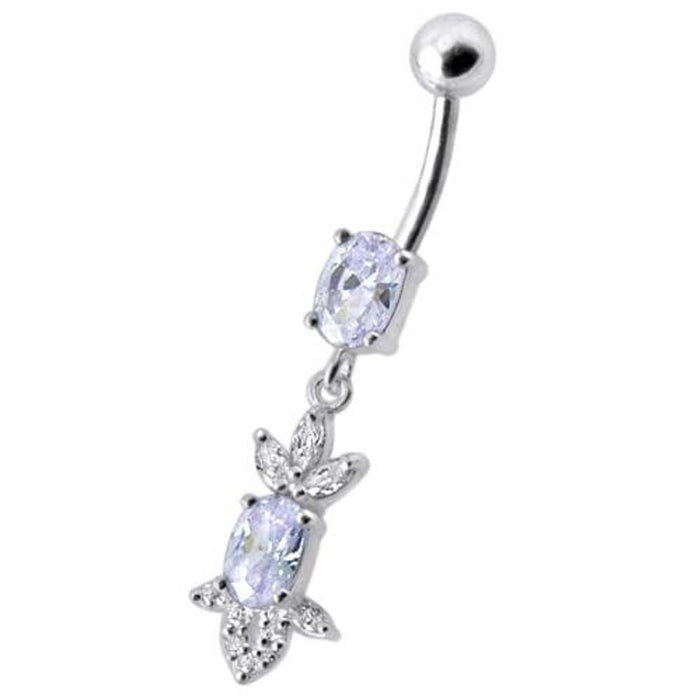 Fancy  Jeweled Dangling 316L SS Bar Belly Ring