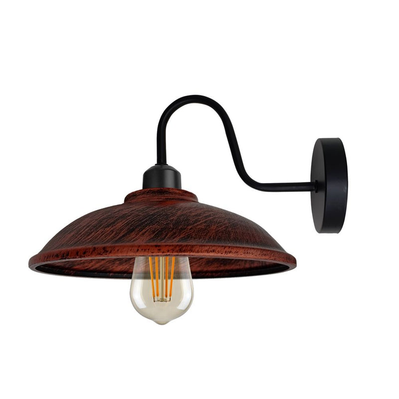 Rustic Red Wall Light Fixture, Vintage Black Wall Sconce - High Quality, E27 Base Socket, Swan Neck, Hemisphere Shade