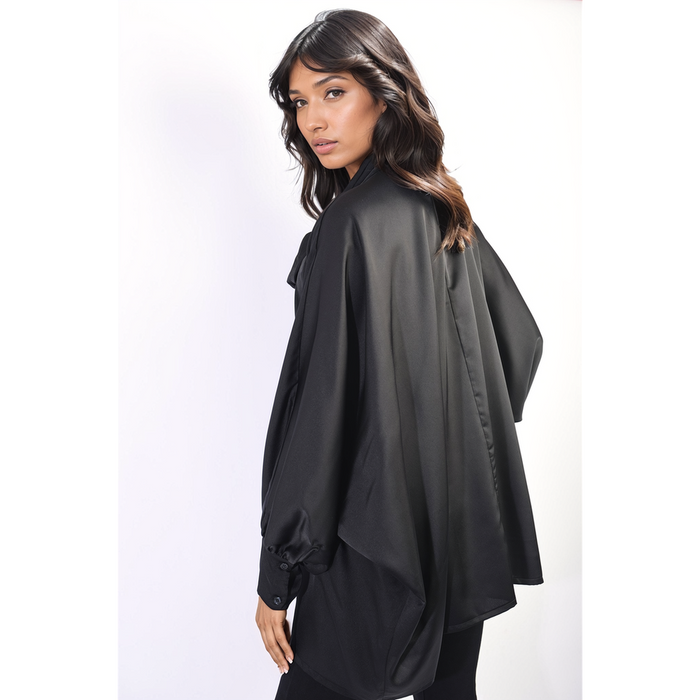 Luxurious Oversized Silky Satin Bow Tie Top - Elegant & Sophisticated