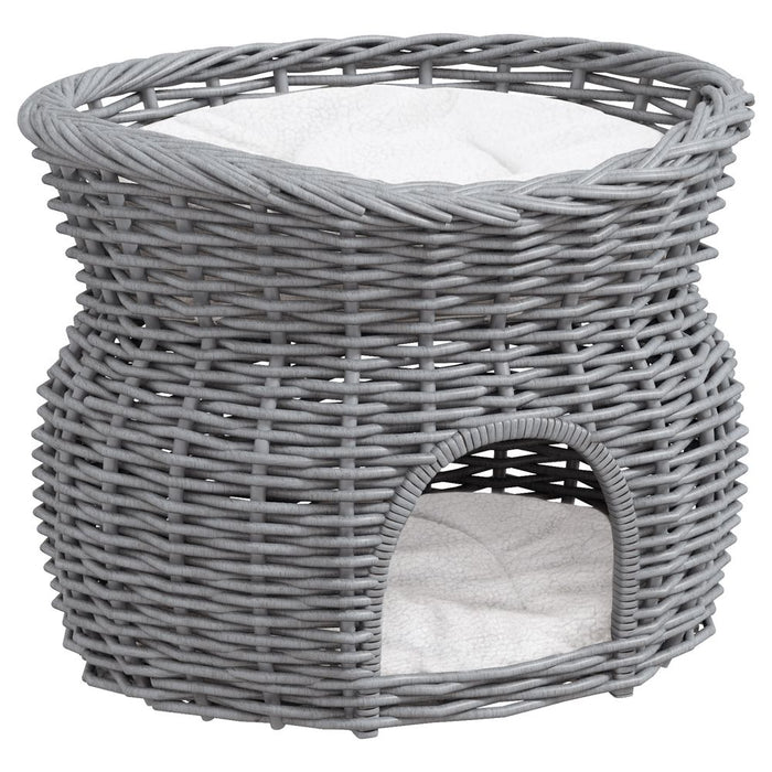 PawHut 2-Tier Elevated Pet Cushion Bed Basket Willow Cat Tree House Condo Kennel