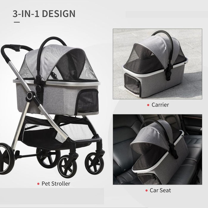 PawHut One-Click Foldable Pet Stroller w/ Storage Basket, for Small Pets - Grey