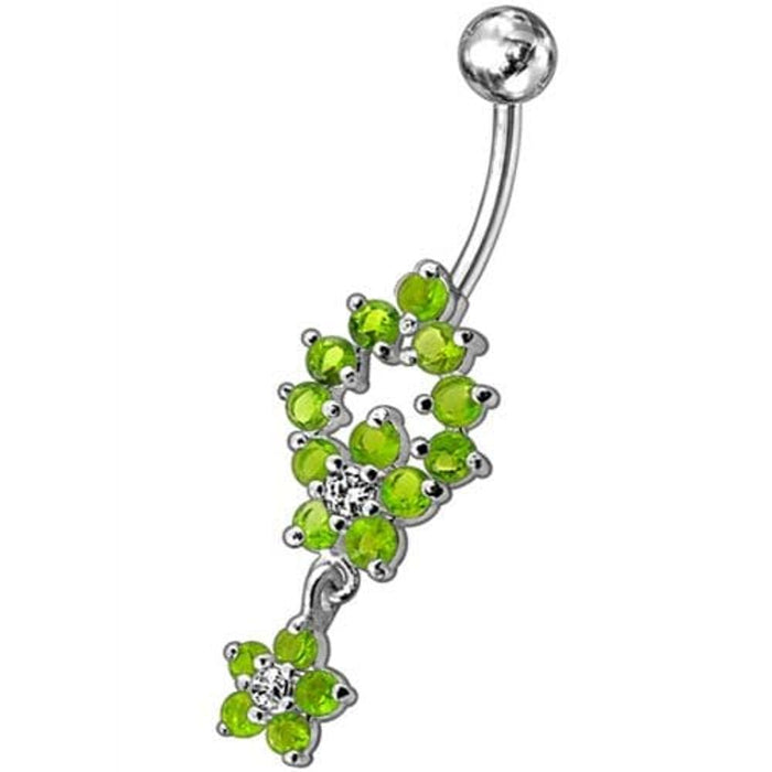 Fancy two Flower Jeweled Dangling Navel Ring