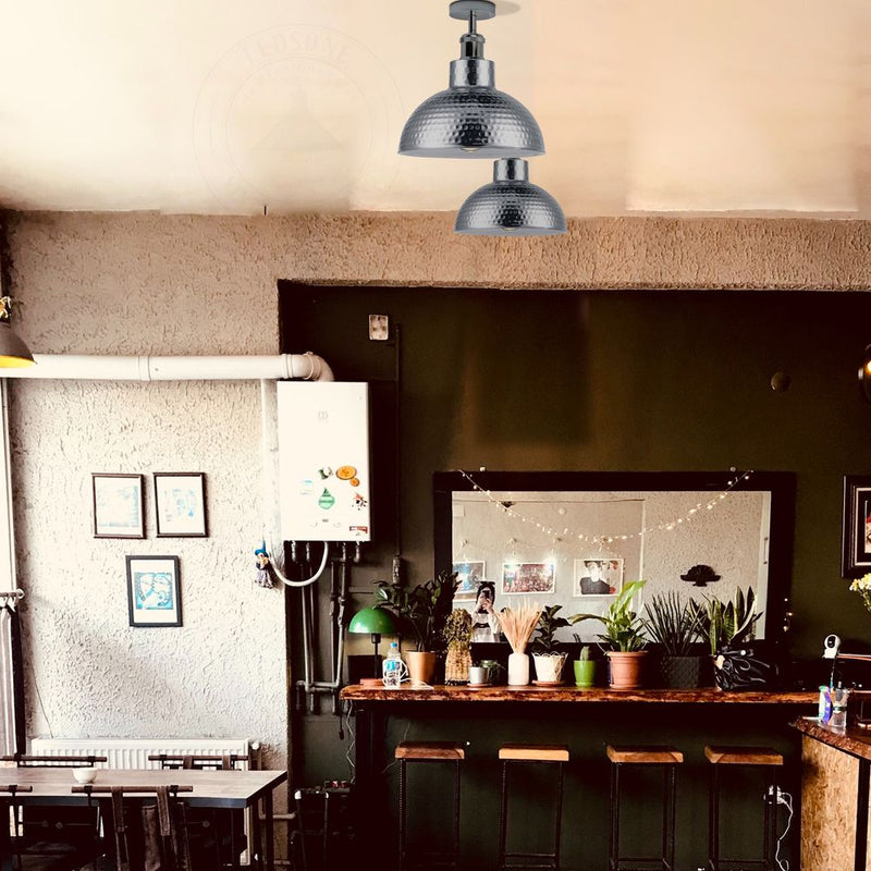 Vintage Industrial Style Flush Mount Metal Chrome Ceiling Light