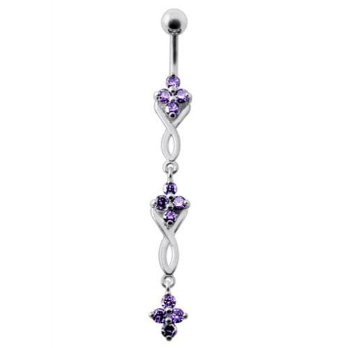 Fancy Jeweled Dangling SS Bar Navel Ring Body Jewelry