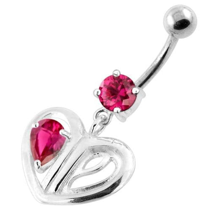 Jeweled Heart Cut out 925 Sterling Silver Navel Bar