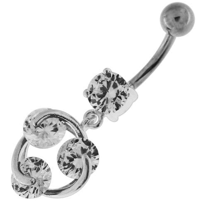 Tri Round Jeweled Swirl Sterling Silver Navel Bar