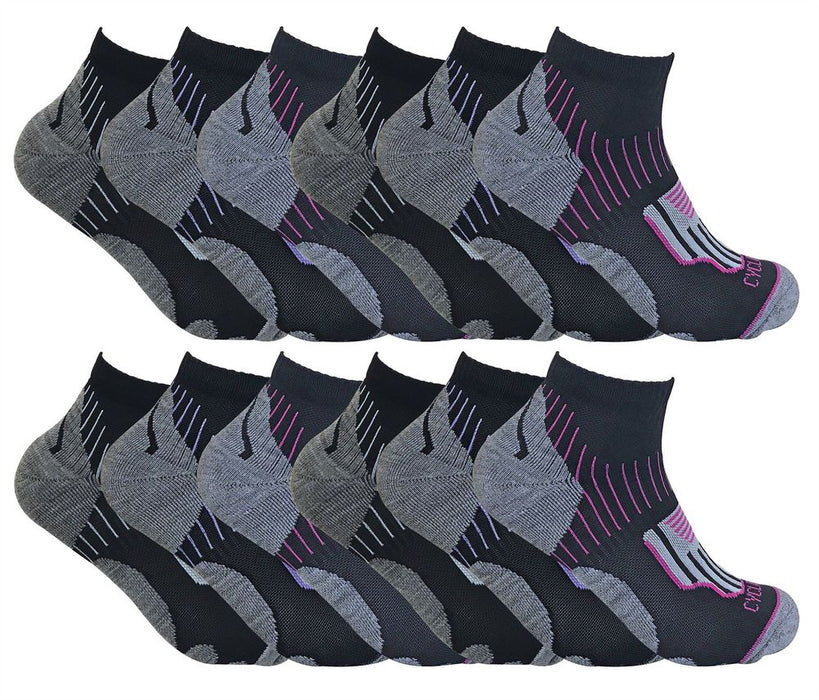 12 Pack Women's High Performance Cycling Socks - Moisture Wicking, Cushioned Fabric, Ankle Length - Value for Money