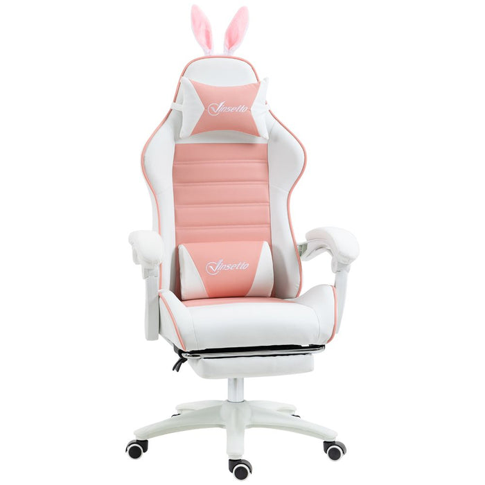 Premium Vinsetto Gaming Chair: Removable Rabbit Ears, Pink, High Quality