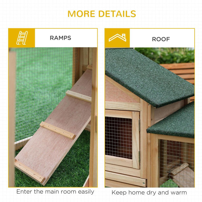 PawHut Deluxe Rabbit Hutch Outdoor, Wooden Guinea Pig Hutch, Two-Storey Bunny House with Ladder Rabbit Run Box Slide-out Tray 210 x 45.5 x 84.5 cm