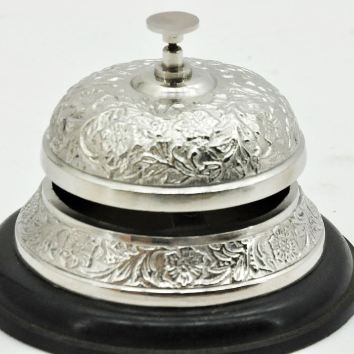 Premium Nickel 17CM Desk Bell w/ Hand-Finished Wooden Base