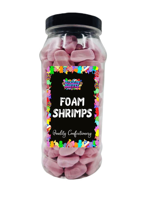 Raspberry Flavoured Foam Shrimp Sweets in Retro Gift Jar