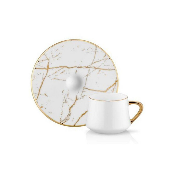 Sufi Coffee Cup and Saucer - Marble White Gold Colour- 90cc