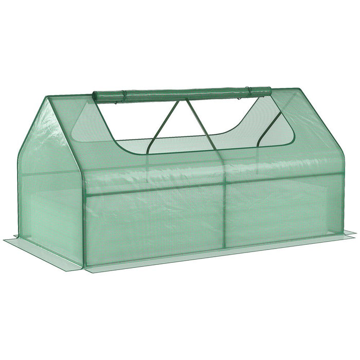 Premium Outsunny Raised Garden Bed Planter with Greenhouse - Large Window, Green Steel Frame