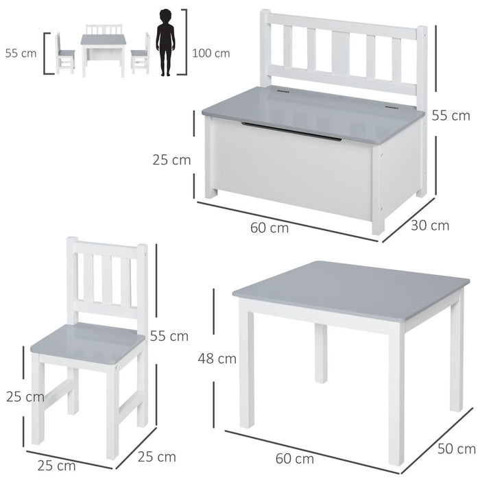 Premium Quality Kids Wood Table Chair Bench Set - Storage Function - HOMCOM