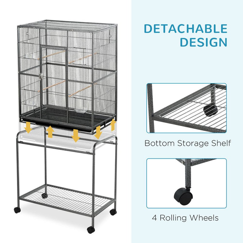 PawHut Large Bird Cage Budgie Cage with Stand, Storage Shelf, Wood Perch for Parrot Canary Parakeet Cockatiels, 81 x 48 x 162.5 cm