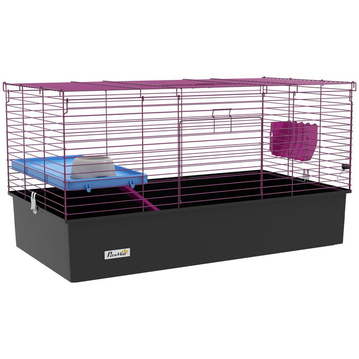 PawHut Small Animal Cage, Rabbit Guinea Pig Hutch, Pet Playhouse, Black