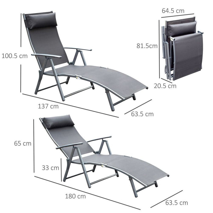 Premium Sun Lounger Recliner - Foldable, 7 Levels, Grey