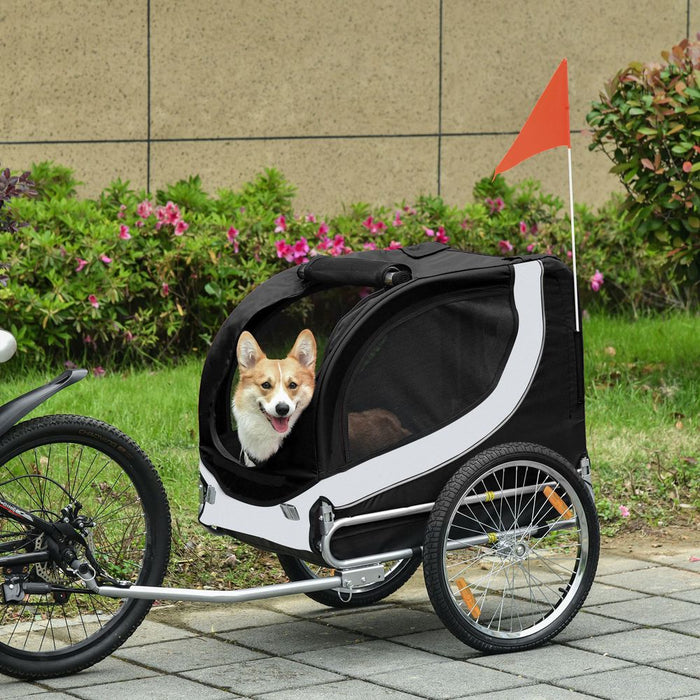 PawHut Steel Dog Bike Trailer Pet Cart Carrier for Bicycle Kit Water Resistant Travel White and Black