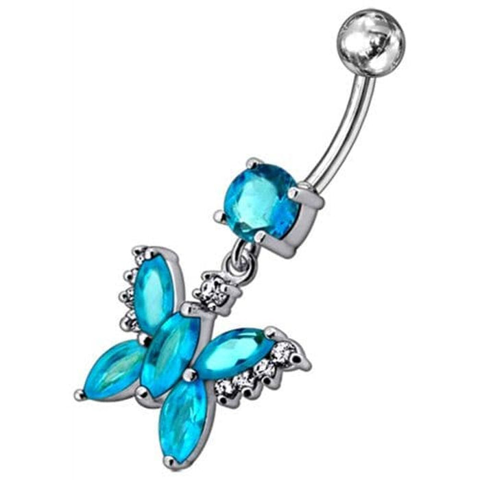 Jeweled Butterfly Dangling Belly Button Ring