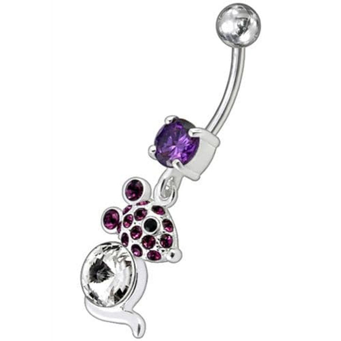 Jeweled Dangling Banana Bar Fancy Small Rat Belly Ring